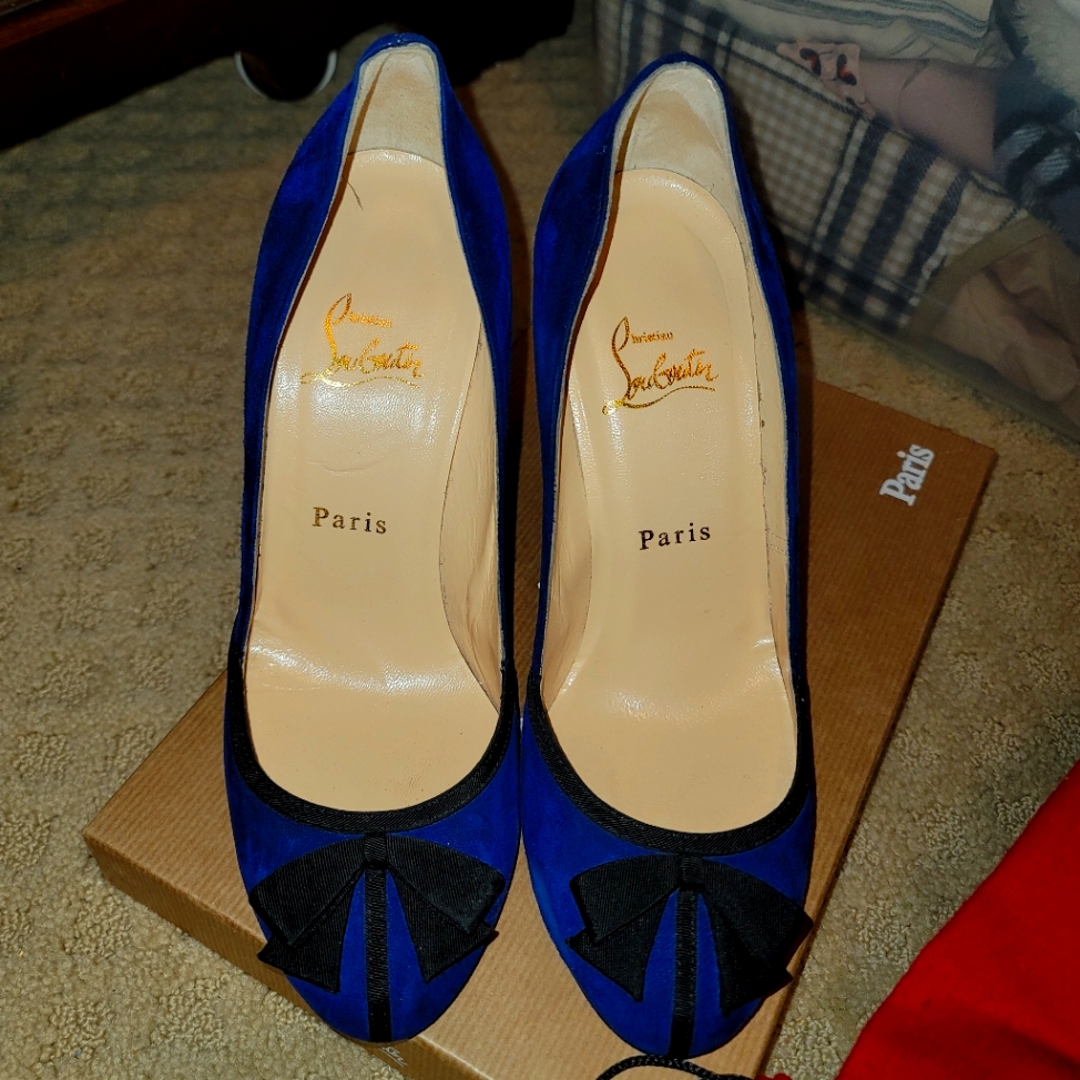 Christian Louboutin Lavalliere 100 Suede Pumps Size 38, Indigo/Black